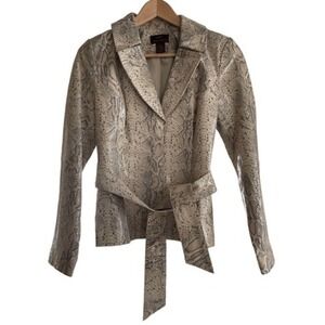 90s VTG RARE Vakko Snakeskin Print Genuine Leather Belted Jacket Made in Turkey